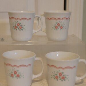 Set of 4 Corning Coffee Mugs Retired "Lorraine" pattern